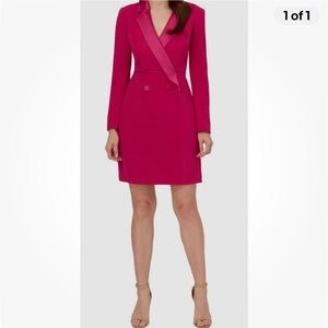 Adrianna Papell Hot Pink Tailored Blazer Dress with Satin Trim